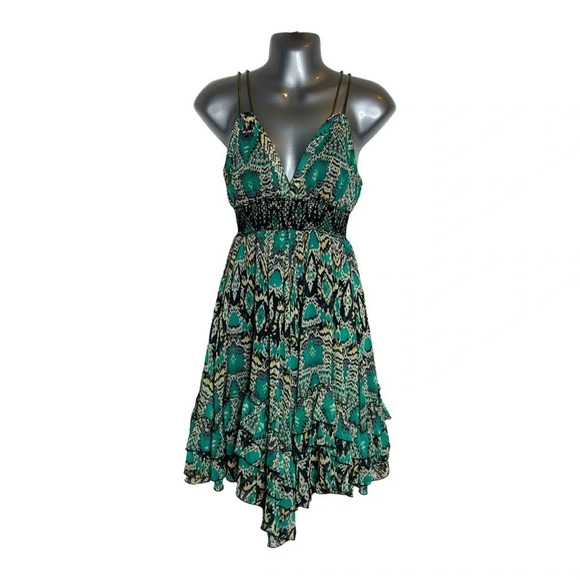 Arden Mini Fit & Flare Y2K Dress Black Green Unique Metal Straps Women’s… - Picture 1 of 13